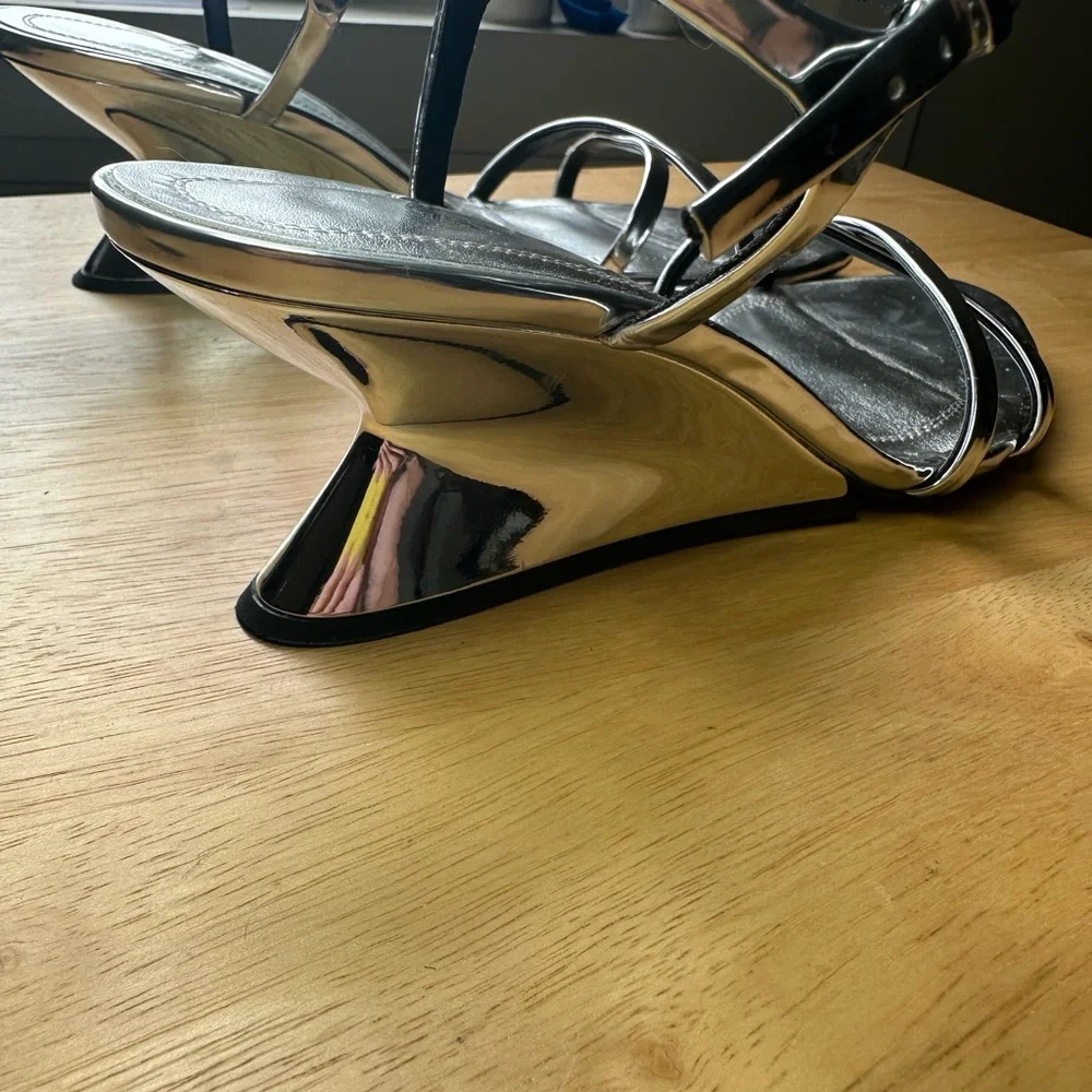 Mirrored Silver Metallic Wedge Sandals - Zara Size 6.5 - Picture 6 of 10